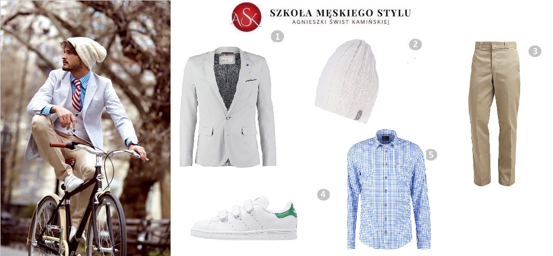 stylizacja z białą czapką beanie